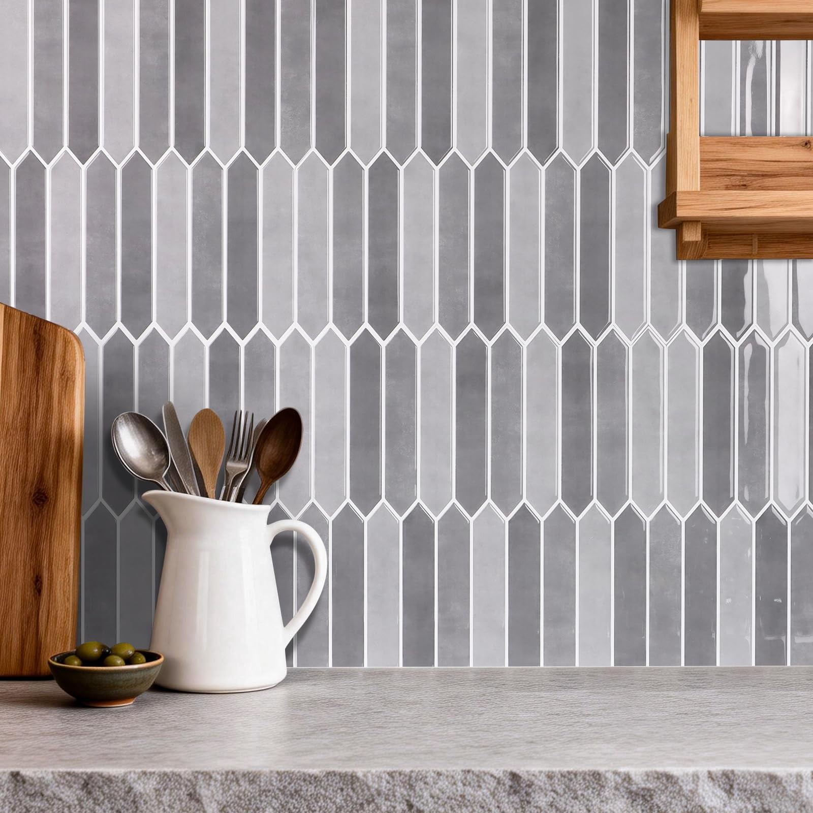 10-sheet Peel And Stick Backsplash Tile  Self-adhesive Gray Long Hexagon Wall Tiles On For Kitchen Bathroom Fireplace Rv Thicker Design(12"*12").