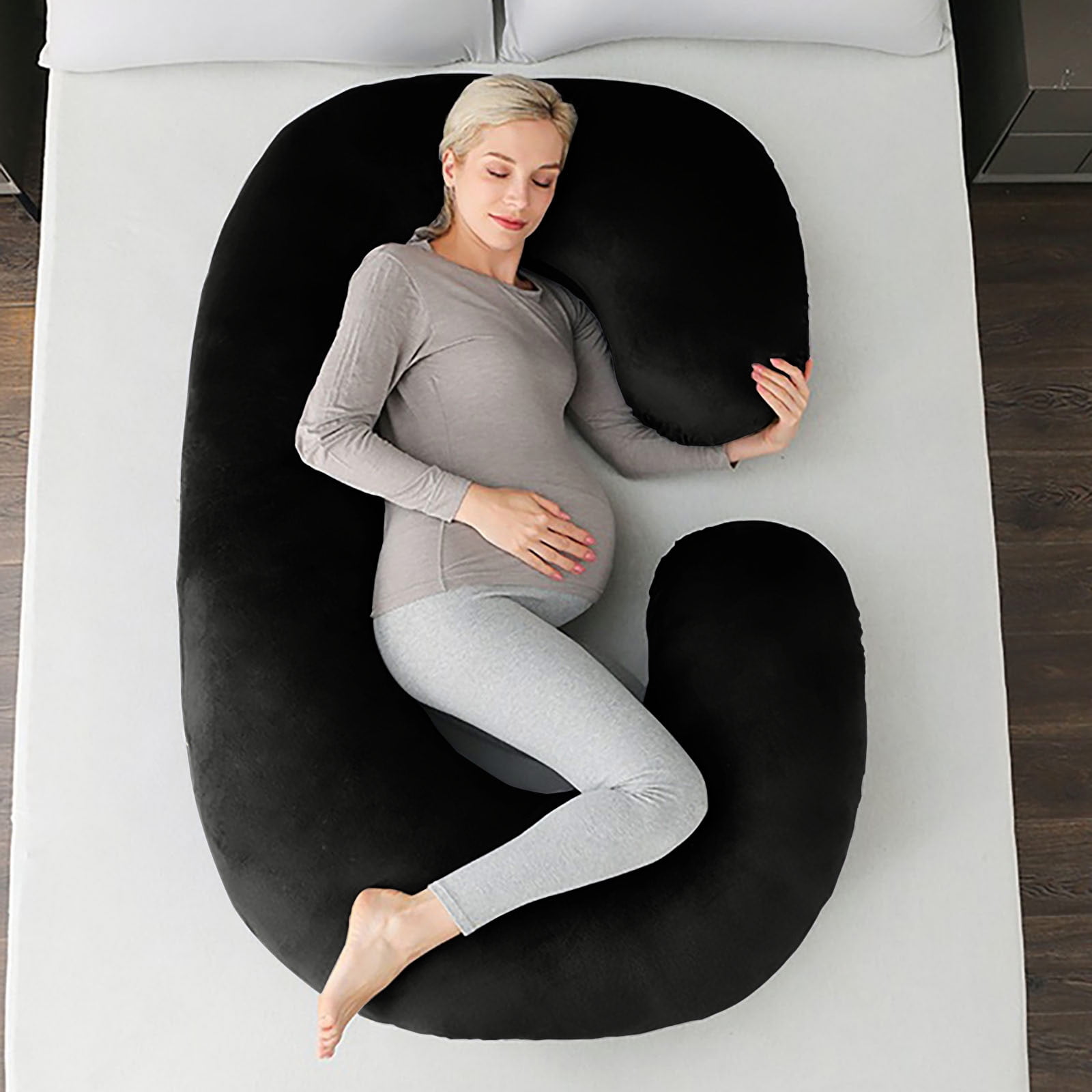 Pregnancy Pillow, C Shaped Full Body 57 Inch Maternity Pillow with Removable Washable Cover - Sleep Support for Legs, Back, Neck, Shoulder, HIPS, Belly for Pregnent Women, Black