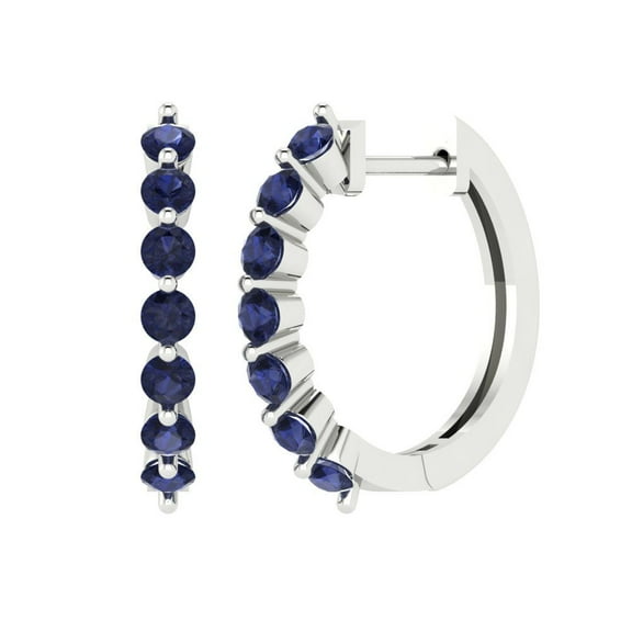 0.84 ct Lever-Back Hoop Earrings for Women | 2.5mm Round Cut Simulated Blue Sapphire | 18K White Gold