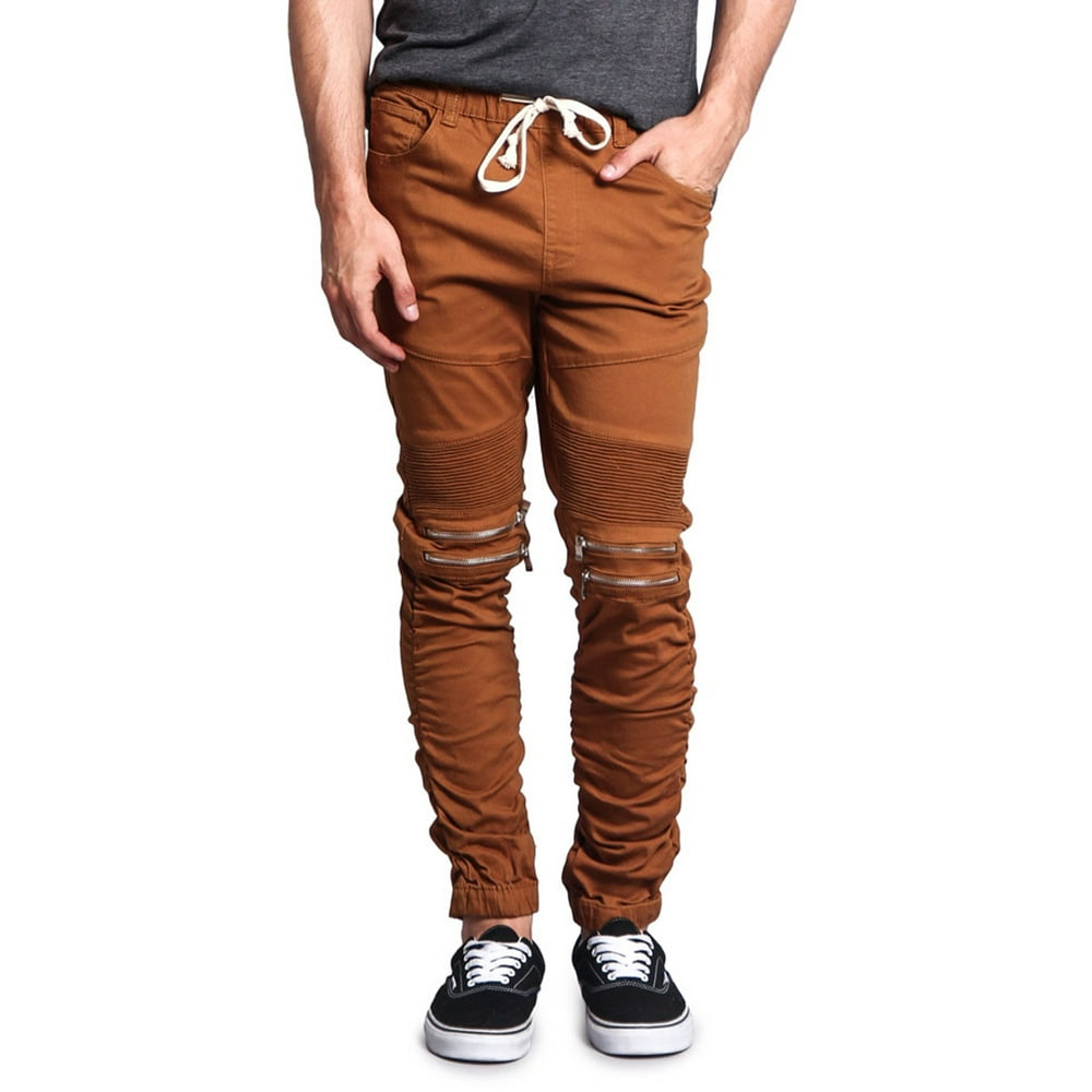 red stacked joggers