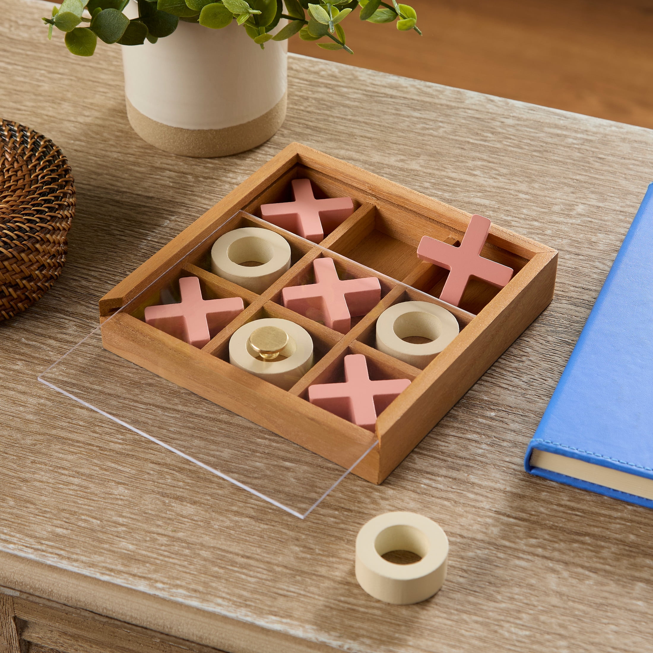 Mainstays by Becky G Decorative Blue and Wood Tabletop Tic Tac Toe