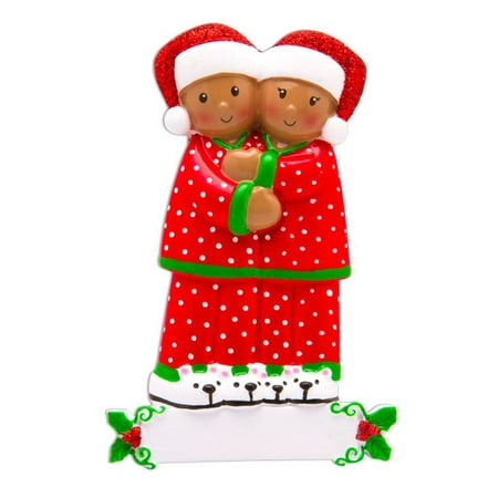 

Pajama African-American Family of 2 Personalized Christmas Ornament DO-IT-YOURSELF