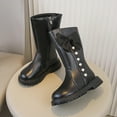 thumbnail image 4 of Spazoro Girls Knee High Boots, Chunky Sole Side Zipper Leather Bow & Pearl Decor Long Boot Shoes for Girls Black, 4 of 8