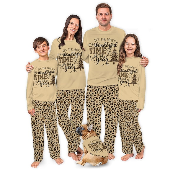 Leopard Matching Family Christmas Pajamas, It's The Most Wonderful Time Holiday Set, Standard To Plus Size
