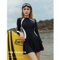 thumbnail image 3 of Traje de baño para mujer, que cubre el vientre, adelgazante, de manga larga, protector solar, falda, conservador, para estudiantes, aguas termales, traje de baño de talla grande para gorditas, 3 of 5