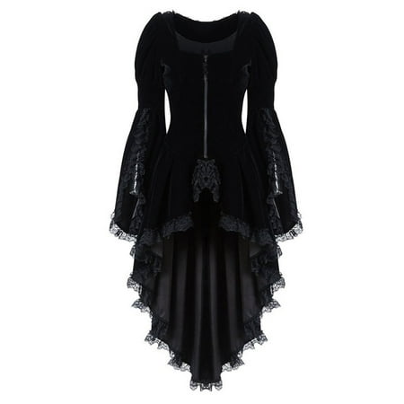 

Ziloco Women Vintage Long-sleeved waist Back Bandage Lace Stitching Jacket OverCoat scrub jacket Black XL
