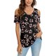 thumbnail image 1 of Txlixc - Camiseta de manga corta para mujer con cuello en V y hombros descubiertos con estampado de flores Txlixc Moda, 1 of 5