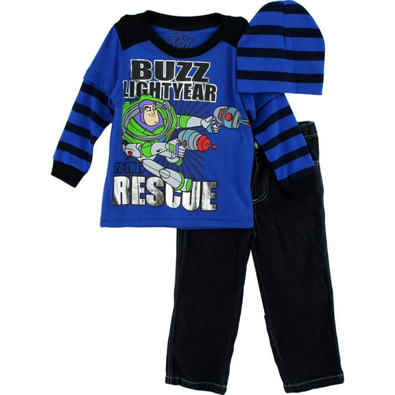 Disney Little Boys' Three Piece Buzz Lightyear To The Rescue Pant Set, Blue, 4T