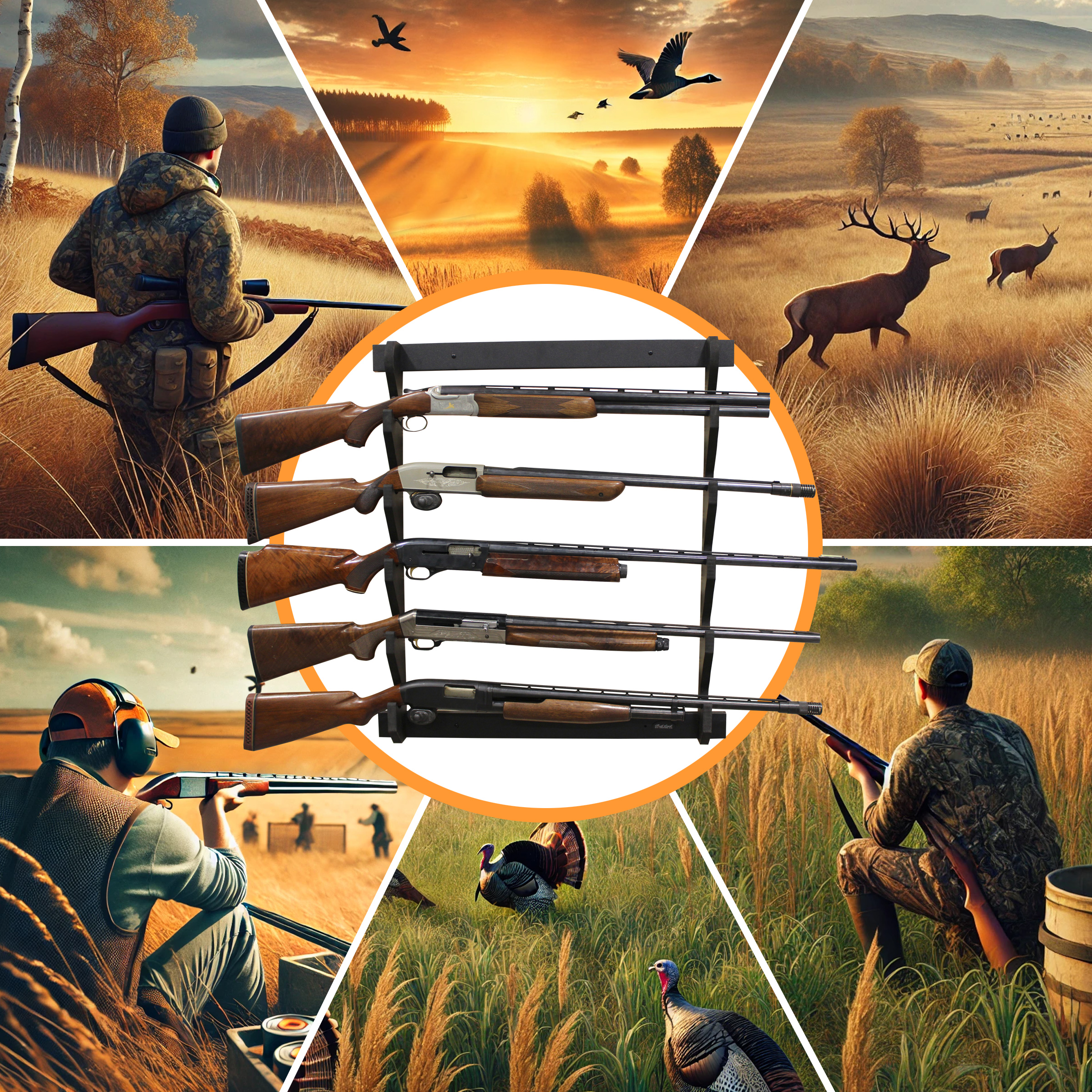 Rush Creek Creations, 5 Gun Wall Storage Rack, Indoor Gun Wall Mount for Rifles or Shotguns, Safe Gun Storage, Great Gun Display Rack, Black