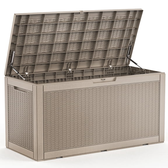 fazzn 100 Gallon Resin Deck Box Outdoor Indoor Waterproof Storage Box for Patio Furniture Pool Accessories Storage for Cushion Garden Tools (Grey pattern)