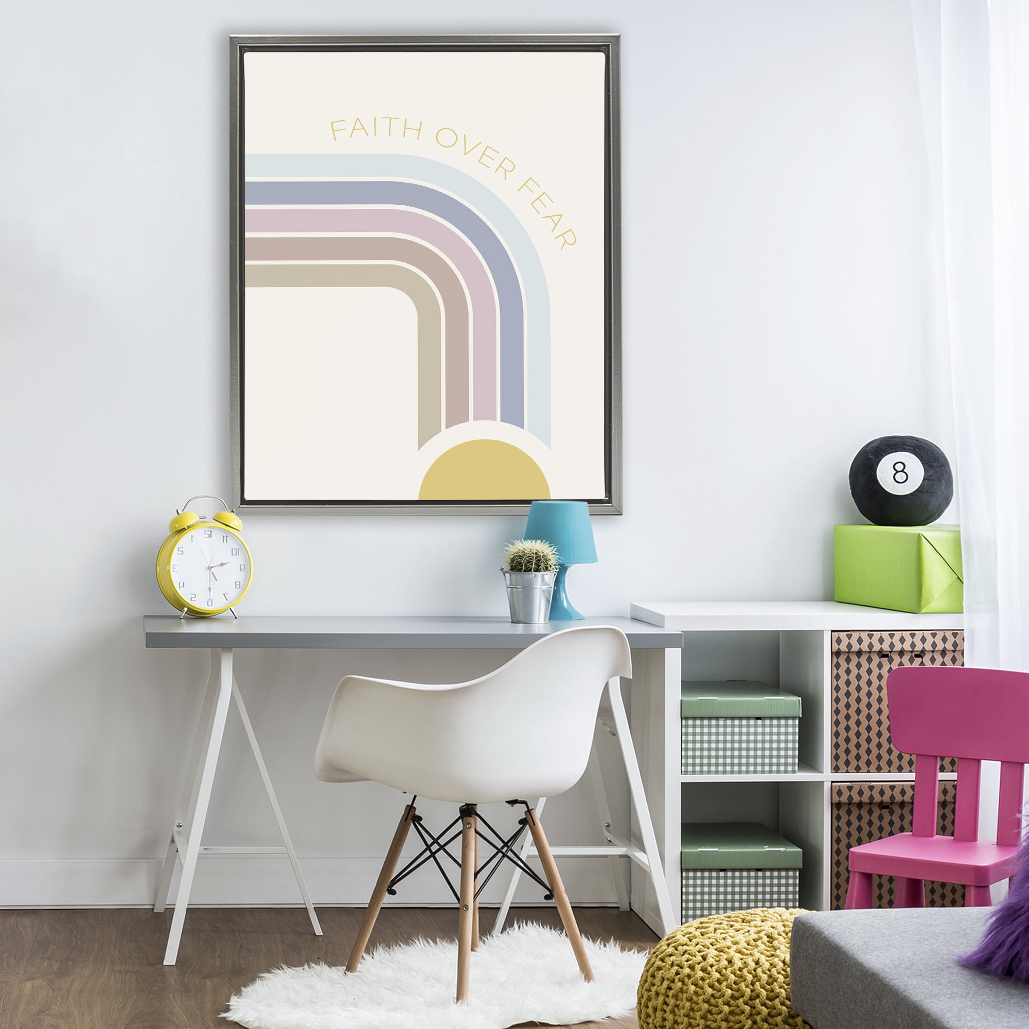 Stupell Industries Faith Over Fear Rainbow Gray Framed Floater Canvas Wall Art, design by SD Graphics Studio