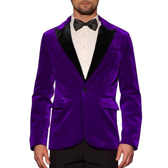 Chaqueta de traje de terciopelo INSPIRE CHIC para hombres, blazer de terciopelo con solapa en contraste para bodas y fiestas, talla XL, color púrpura
