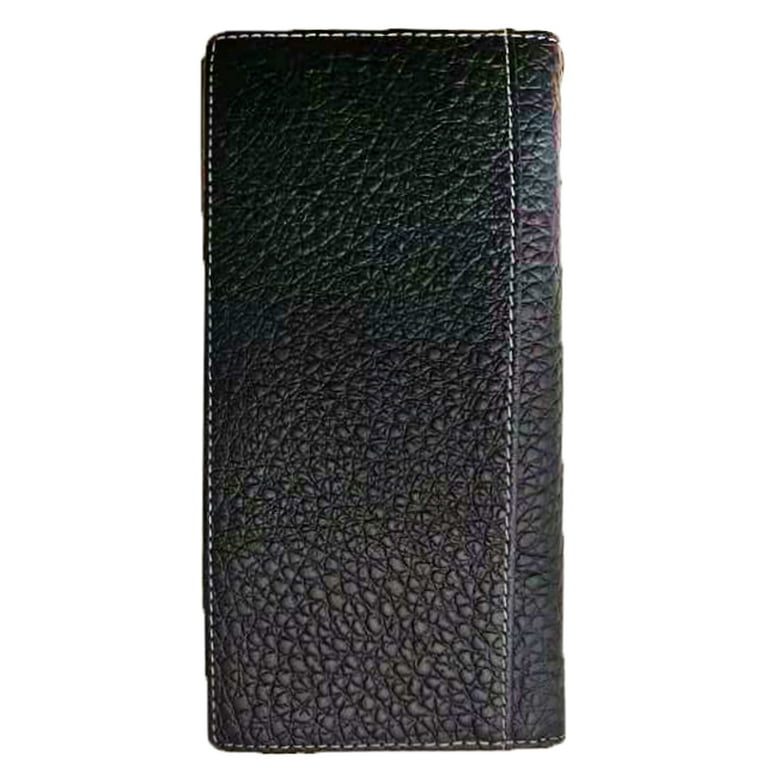 Mens Wallet Western Wallet Genuine Leather Long Bifold Mens Checkbook  Wallet for Men Star Black