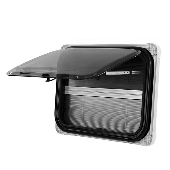 RV Window, Round Corner 75 Opening Angle Push Pull Style Slide Window Black Paint Coating Double Layer Acrylic Glass Waterproof For