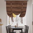 thumbnail image 3 of Dark Brown Wooden Balloon Curtains for Living Room/French Door, Vintage Western Country Wooden Board Tie Up Curtains 63 Inch Length Energy Saving Kitchen Curtains Shades for Windows 42"x63", 3 of 8