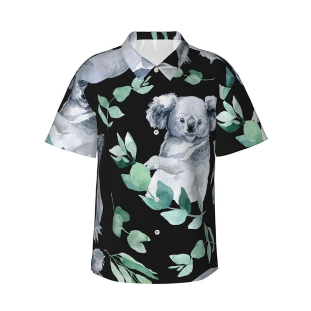 Fotbe Cartoon Koala Bear Camisa Hawaiana para Hombre Unisex – Camisa Casual de Verano con Botones de Manga Corta de Algodón y Lino,Large