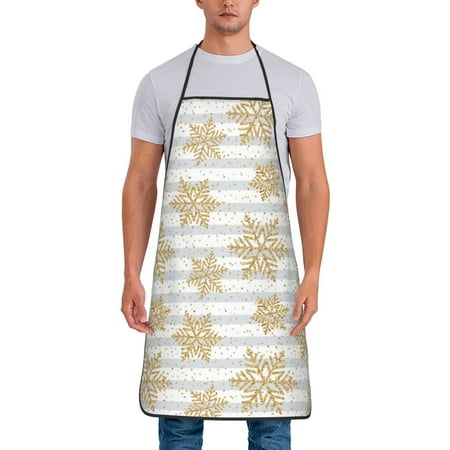 

Wukai Gold Snowflake Print Aprons Adjustable Bib Aprons Cooking Kitchen Chef Apron for Women and Men