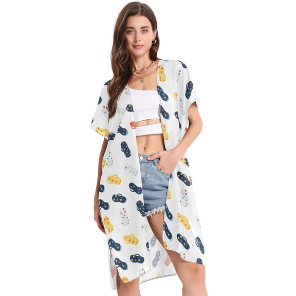 Beach Vacation Clothes Kimono Cardigan Loose Swimsuit Cover Up for Women Flip Flop with Dots S