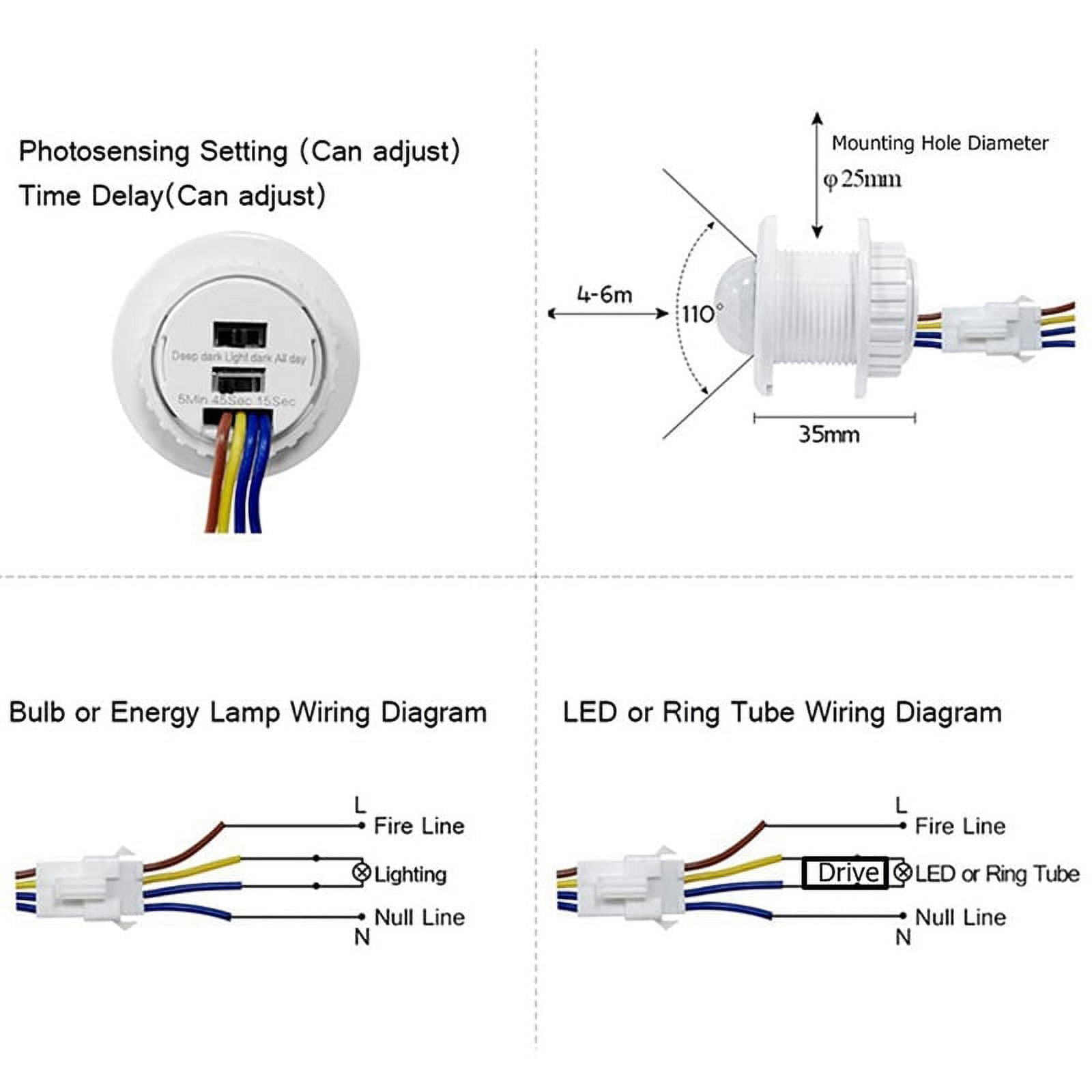 5X Mini Motion Sensor Light Switch 110-220V PIR Sensor Smart Detection Time Delay Adjustable Induction Detector