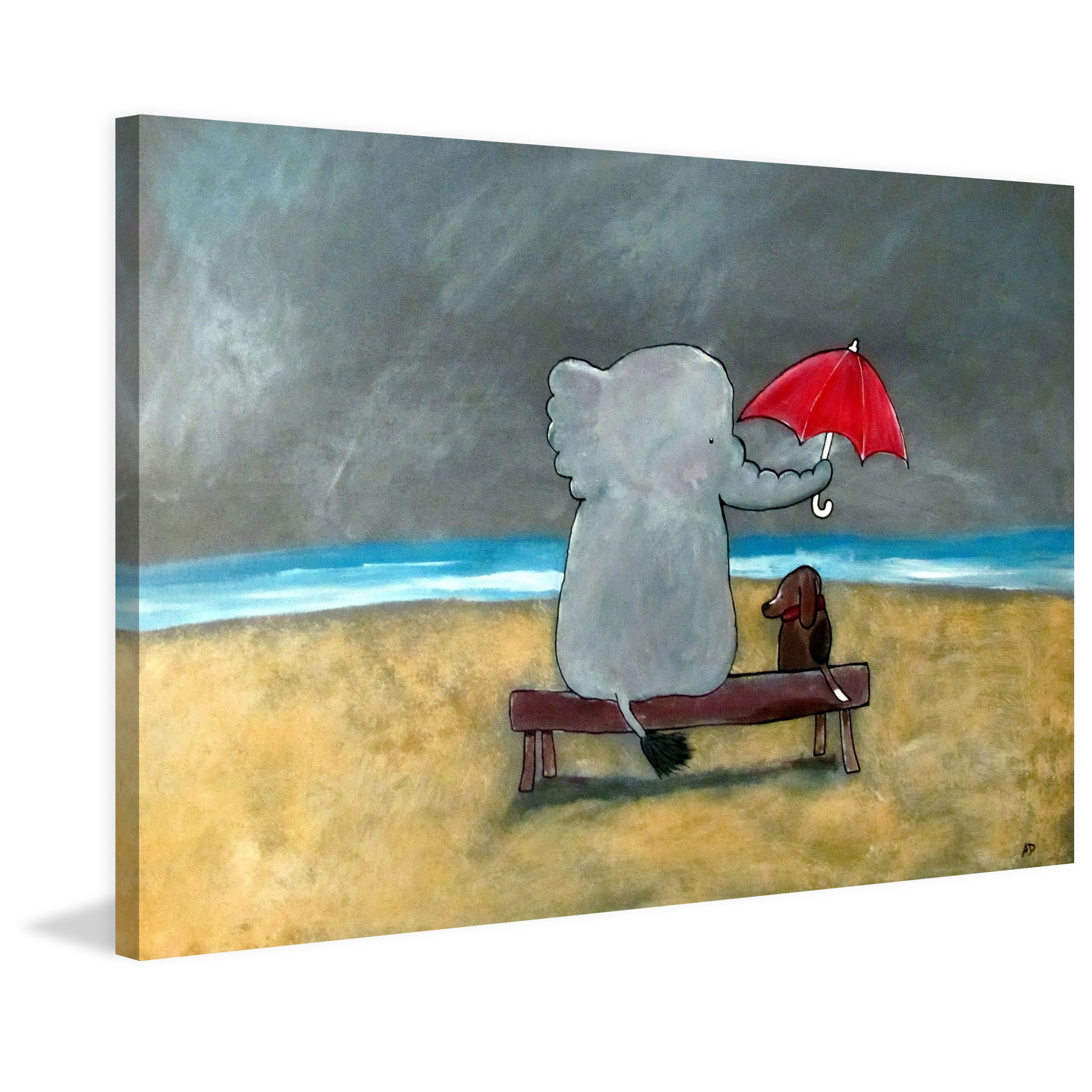 Marmont Hill "Elephant Umbrella" by Andrea Doss Painting Print on Wrapped Canvas