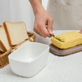 thumbnail image 2 of DOWAN 6.5in White Ceramic Butter Crock with Acacia Wood Lid &Knife, Spreadable Porcelain Butter Keeper for Countertop, Glazed French Butter Dish, Silicone Airtight Seal, 2 of 5