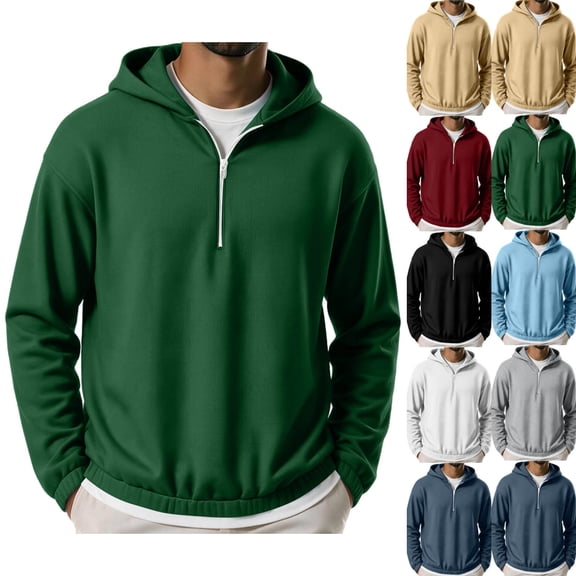 Chiccall Hoodie for Men Quarter Zip Long Sleeve Hooded Sweatshirts Fashion Casual Loose Fit Athletic Solid Pullover