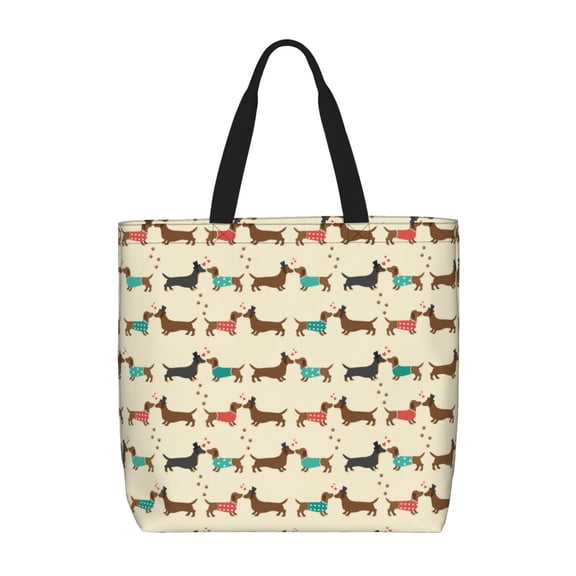 Defioc Dachshund Dog Pattern Tote Bag for Women,Large Capacity Tote Bag with Zipper Casual Shoulder Handbags Shopping Bag