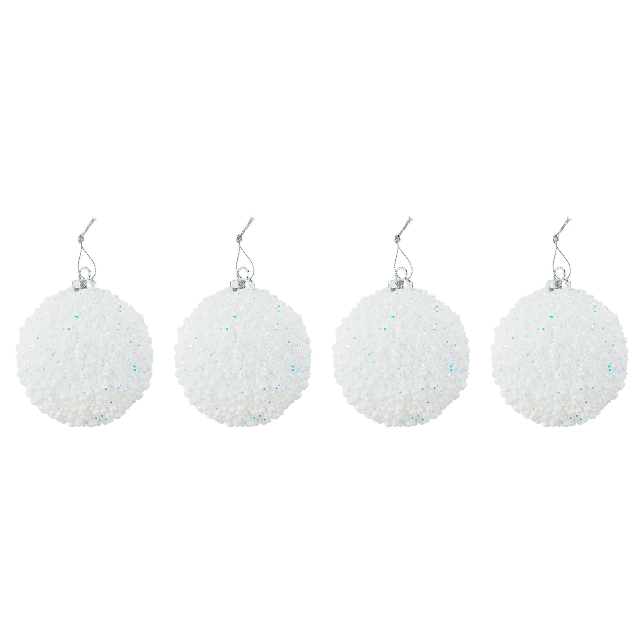 4-Count White Glitter Textured Ball Shatterproof Christmas Ornaments, 4.5", by Holiday Time