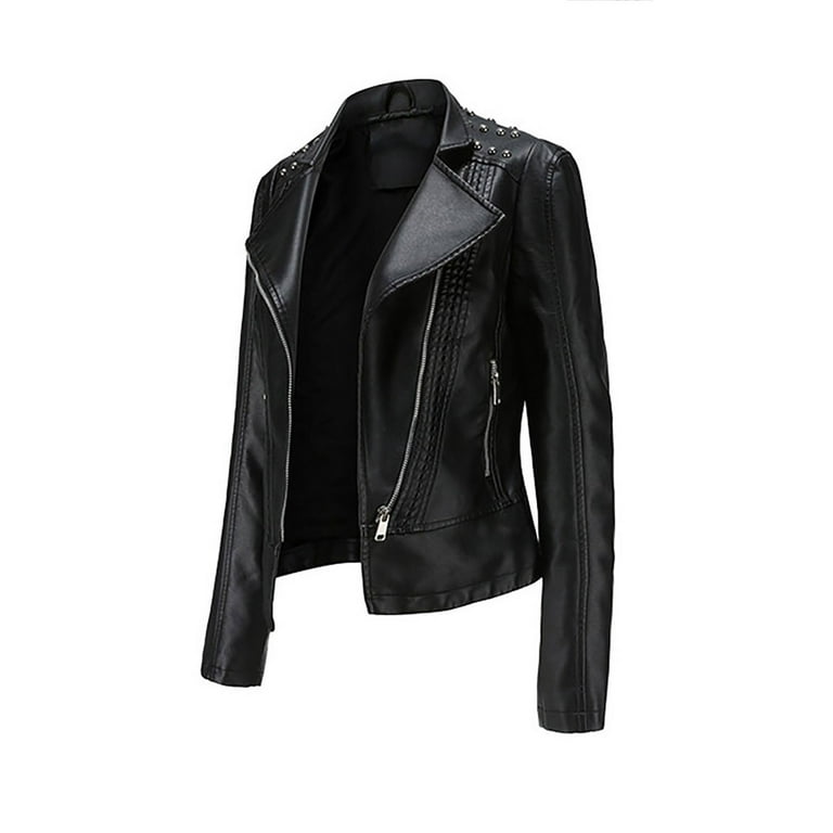 ÉPINE leather lady jacket black A1 FASHION GOODS Womens Biker Leather Jacket Ladies Zip Up