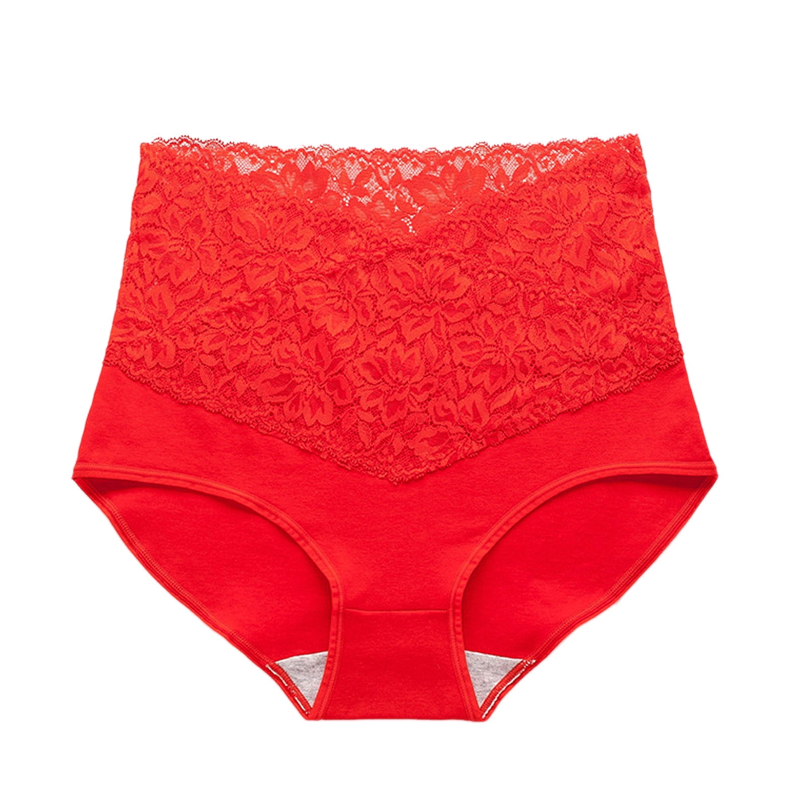 Underwear For Women Solid Color Cottonneck High Waist Lace Abdominal  High-Rise Underwear Red M