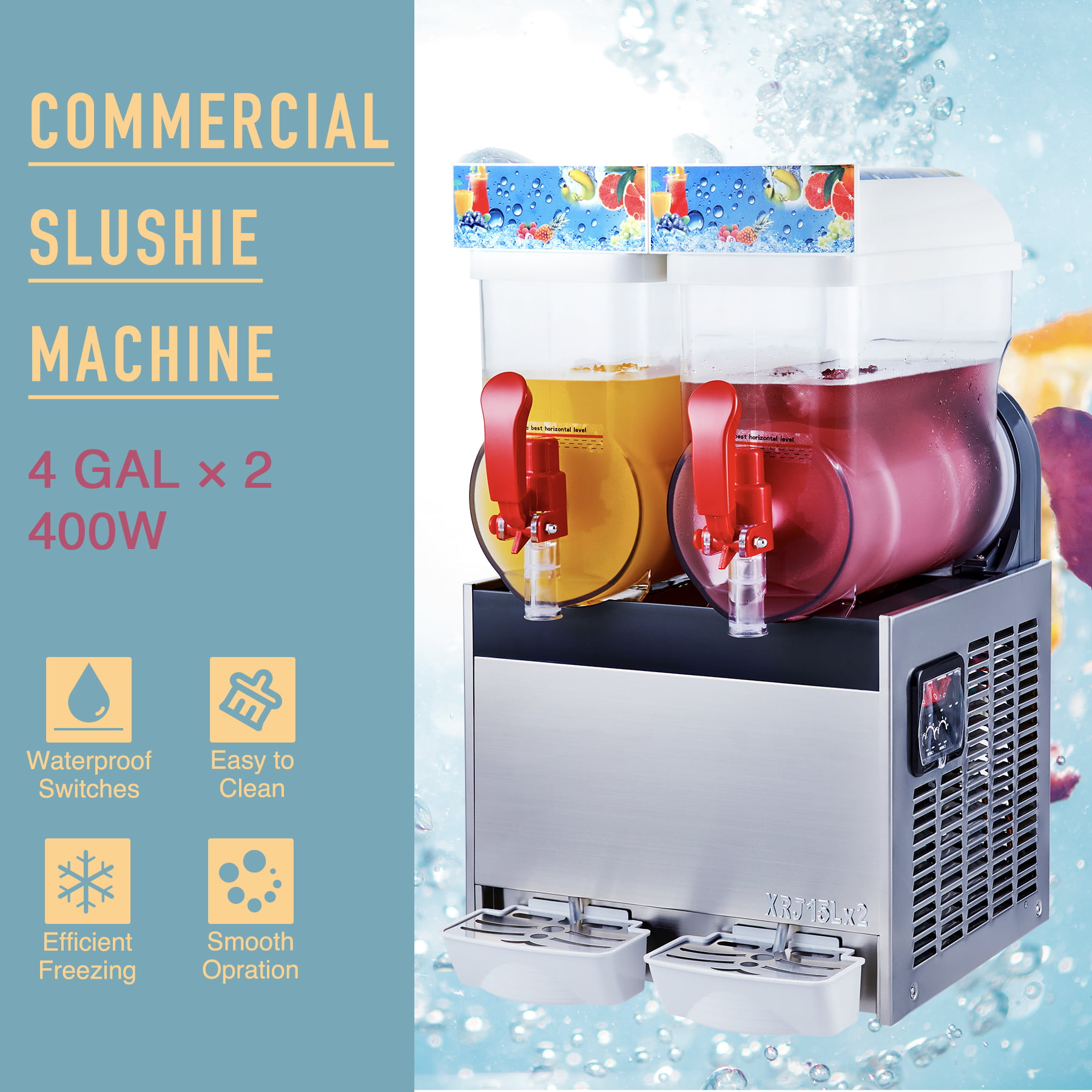 2 x 4 Gal Commercial Frozen Drink Maker Slushie and Margarita Machine PC Tanks 