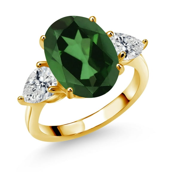 Gem Stone King 18K Yellow Gold Plated Silver Envy Green Mystic Quartz and Lab Grown Diamond Engagement Ring for Women | 6.54 Cttw | Oval 14X10MM | Gemstone Birthstone | Size 8