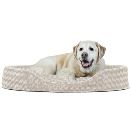 FurHaven Pet Dog Bed | Oval Ultra Plush Pet Bed for Dogs & Cats, Cream,