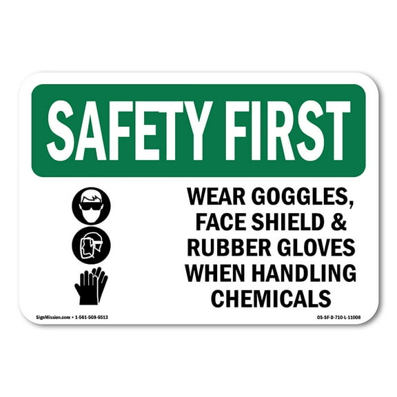 OSHA SAFETY FIRST Sign - Wear Goggles Face Shield & With Symbol | Plastic Sign | Protect Your Business Work Site Warehouse & Shop Area | Made in the USA