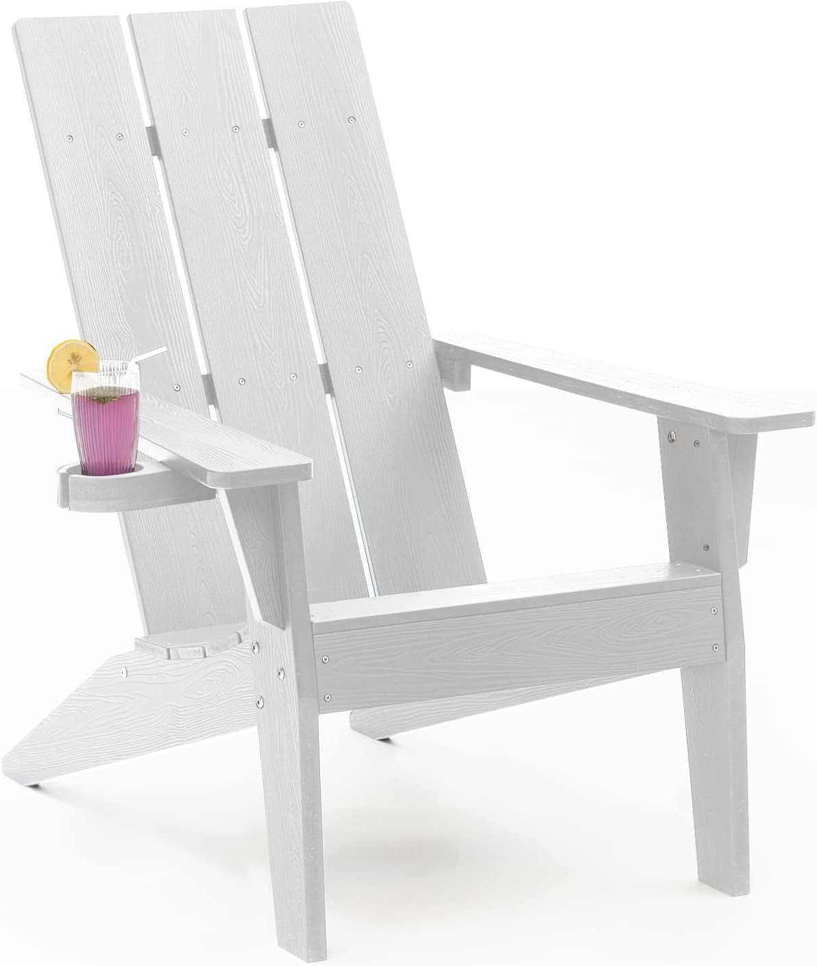 WINSOON All Weather HIPS Adirondack Chair with Cup Holder, Outdoor Patio Chair, White Finish