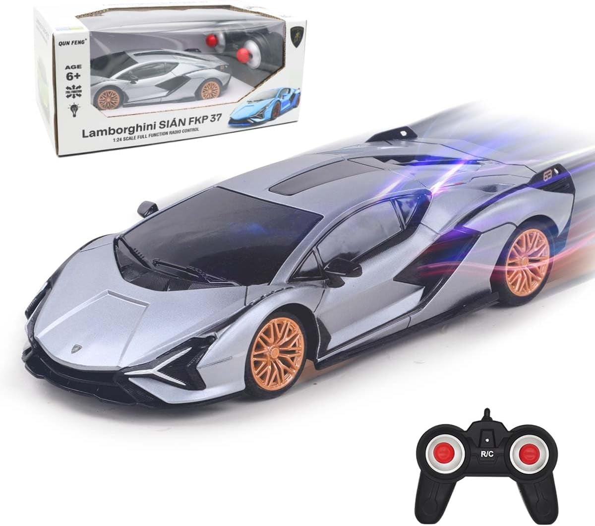 Qun Xing Remote Control Car 1:24 Lamborghini Officially Licensed 2.4GHZ for Kids Gift, Silver