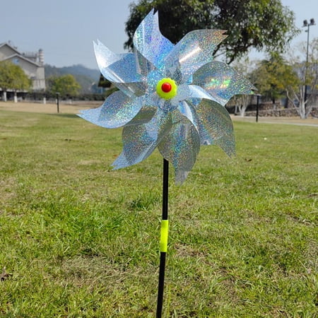 1 Pack Reflective Pinwheels with Stakes Extra Sparkly Pin Wheel for Garden Decor Bird Repellent Devices Deterrent to Scare Birds Away from Yard Patio Farm