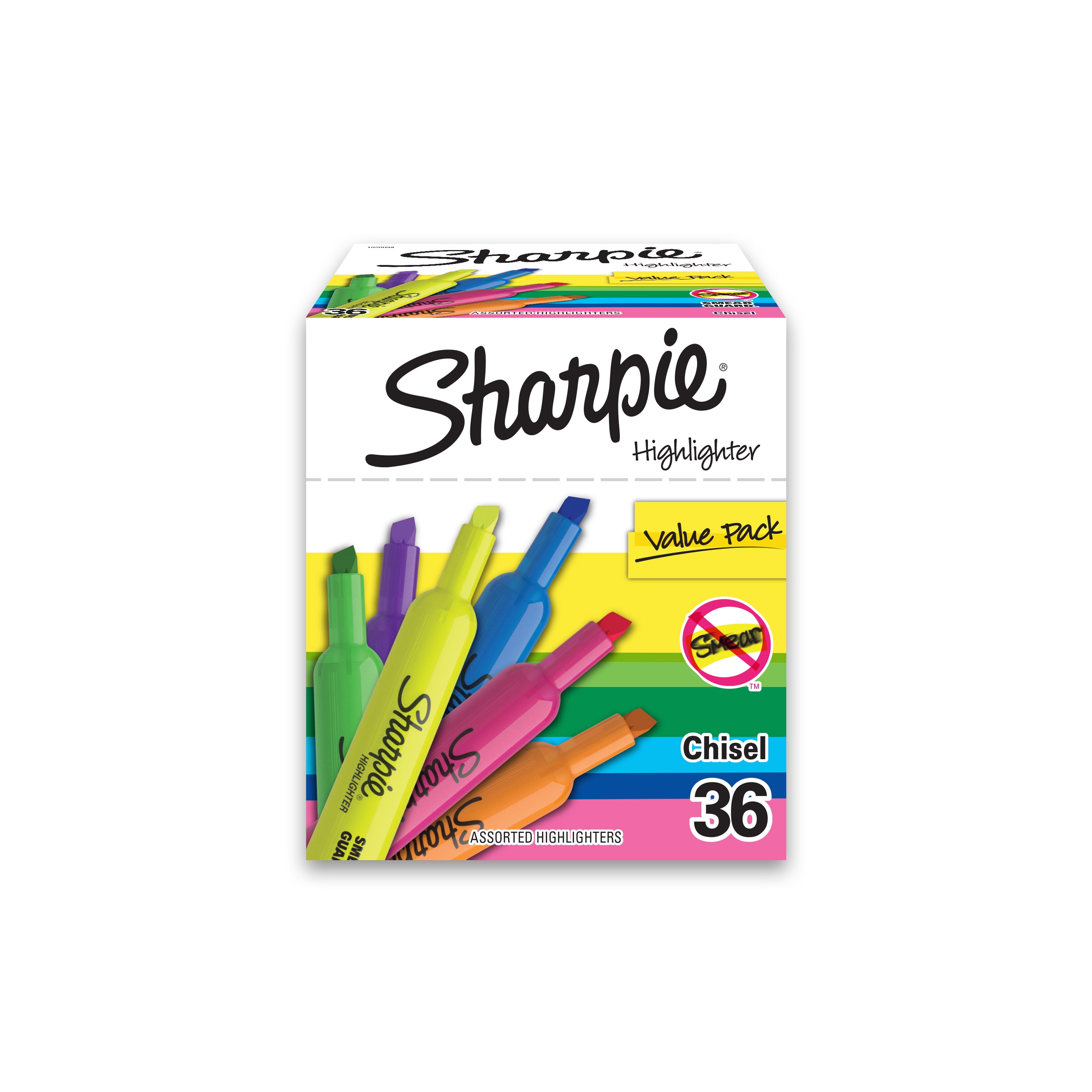 Sharpie Tank Highlighters, Chisel Tip, Assorted Color Highlighters, Value Pack, 36 Count