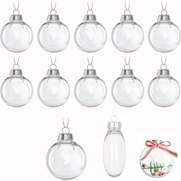 Tutuviw 12 Pcs Flat Round Paintable Clear Christmas Bulbs 2.4" Plastic Flat Fillable Christmas Ornaments Balls for Customized Holiday Decor,Clear Plastic Ornaments Ball for Xmas DIY Fillable Ornament