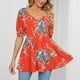 thumbnail image 3 of Camiseta con cuello en V para mujer, mangas abullonadas, camiseta con estampado suave y cómodo para compras diarias, 3 of 6
