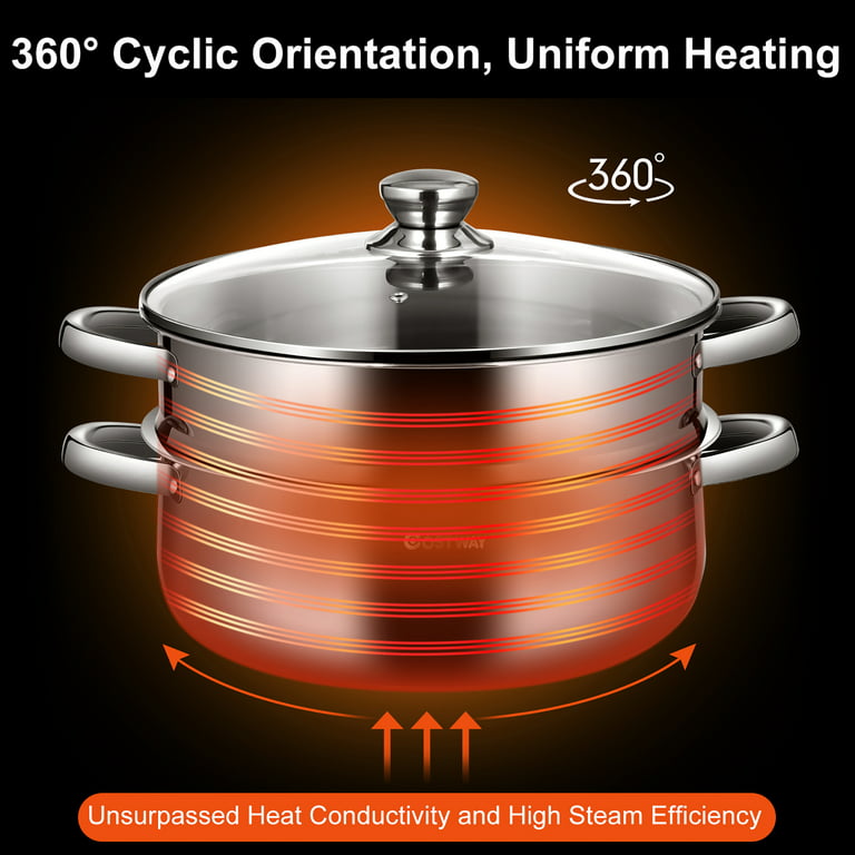 Costway 9.5 QT 2 Tier Stainless Steel Steamer Pot Cookware Boiler w/  Tempered Glass Lid 