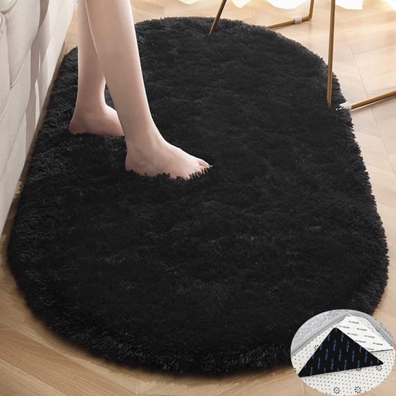 FUDAKUNA Modern Soft and Comfortable Shaggy Machine Made Black Shaggy Area Rugs, 32 x 63inch, Non-Slip Backing