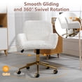 thumbnail image 6 of PAPROOS Vanity Chair with Back, Home Office Chair, Ergonomic Home Desk Chair with Artificial Rabbit Hair, Adjustable Swivel Task Computer Chair with Arm, Wheels, Beige, 6 of 9