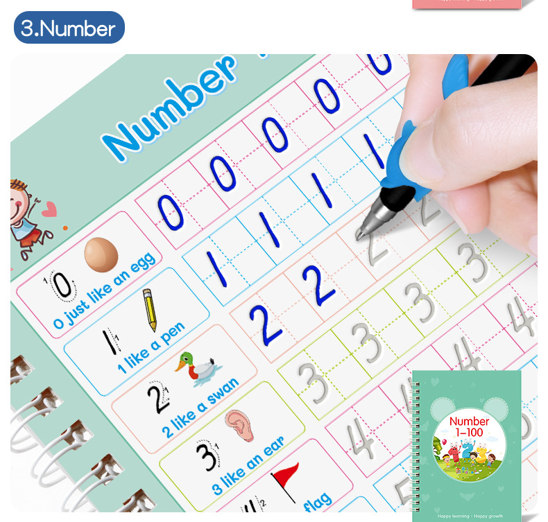 ERDOUY 5-Pack Reusable Grooved Handwriting Workbooks, Includes Pen & Refills for Learning Practice