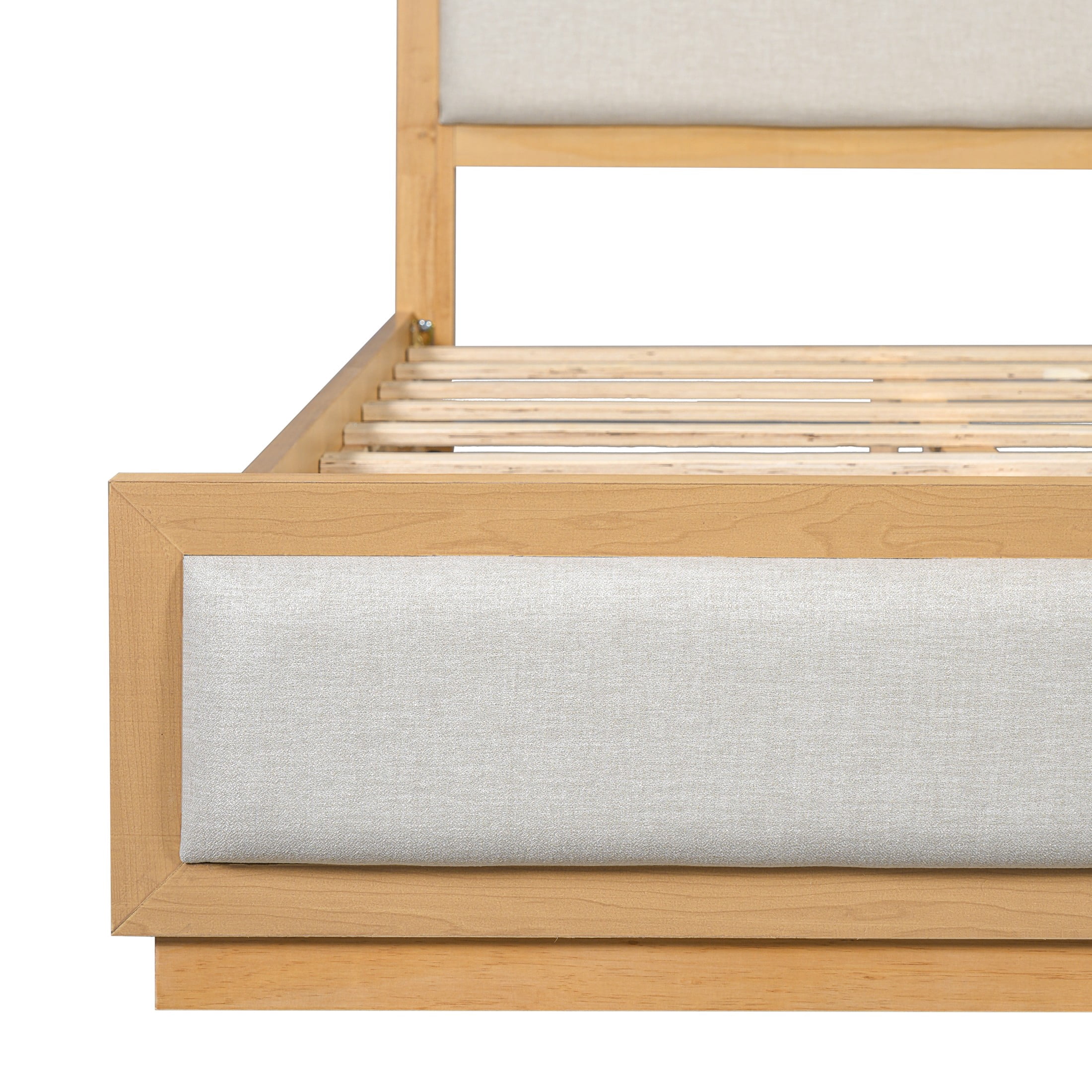 Christopher Knight Home Modern King Upholstered Bed Frame with Wood Slat Support, Natural+Light Gray