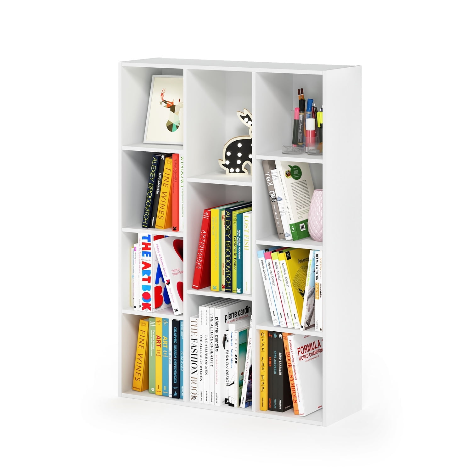 Furinno 11-Cube Reversible Open Shelf Bookcase, White/Light Blue
