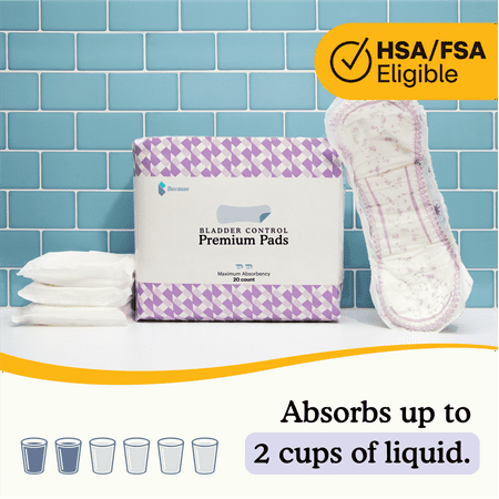 Because Premium Pads for Women - Discreet, Individually Wrapped Incontinence Liners - Maximum Absorbency, 20 Pads