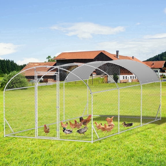 Howsvn 9 x 19 ft Metal Chicken Coop, Walk-in Poultry Pen with Waterproof Cover & Lock, Dome Roof Large Outdoor Chicken House for Yard Farm Backyard