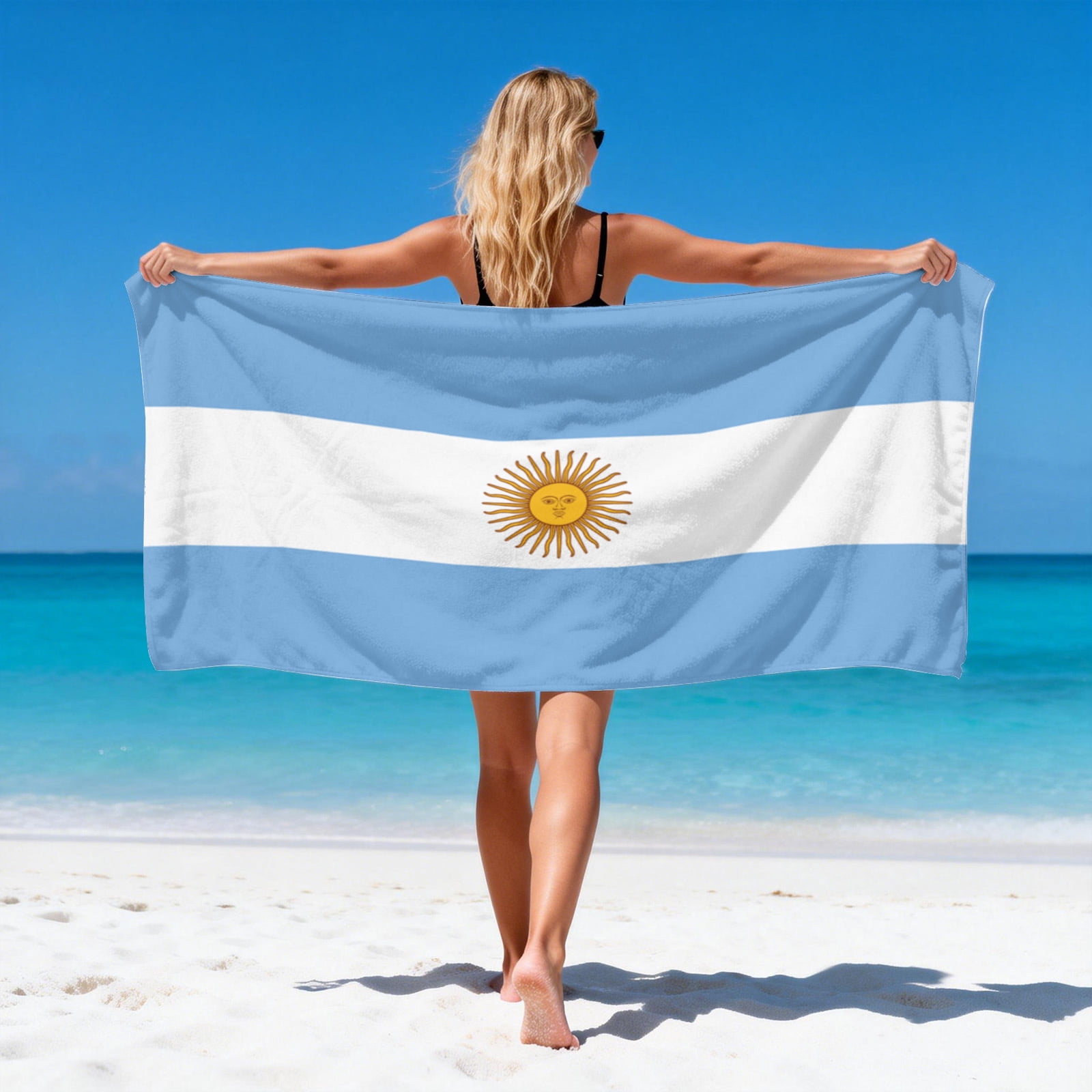 Livetty 2pcs Argentina Flag Beach Towels, Single-Sided Printed Argentine Towels for Beach, Bath, Pool 70.8x35.4in