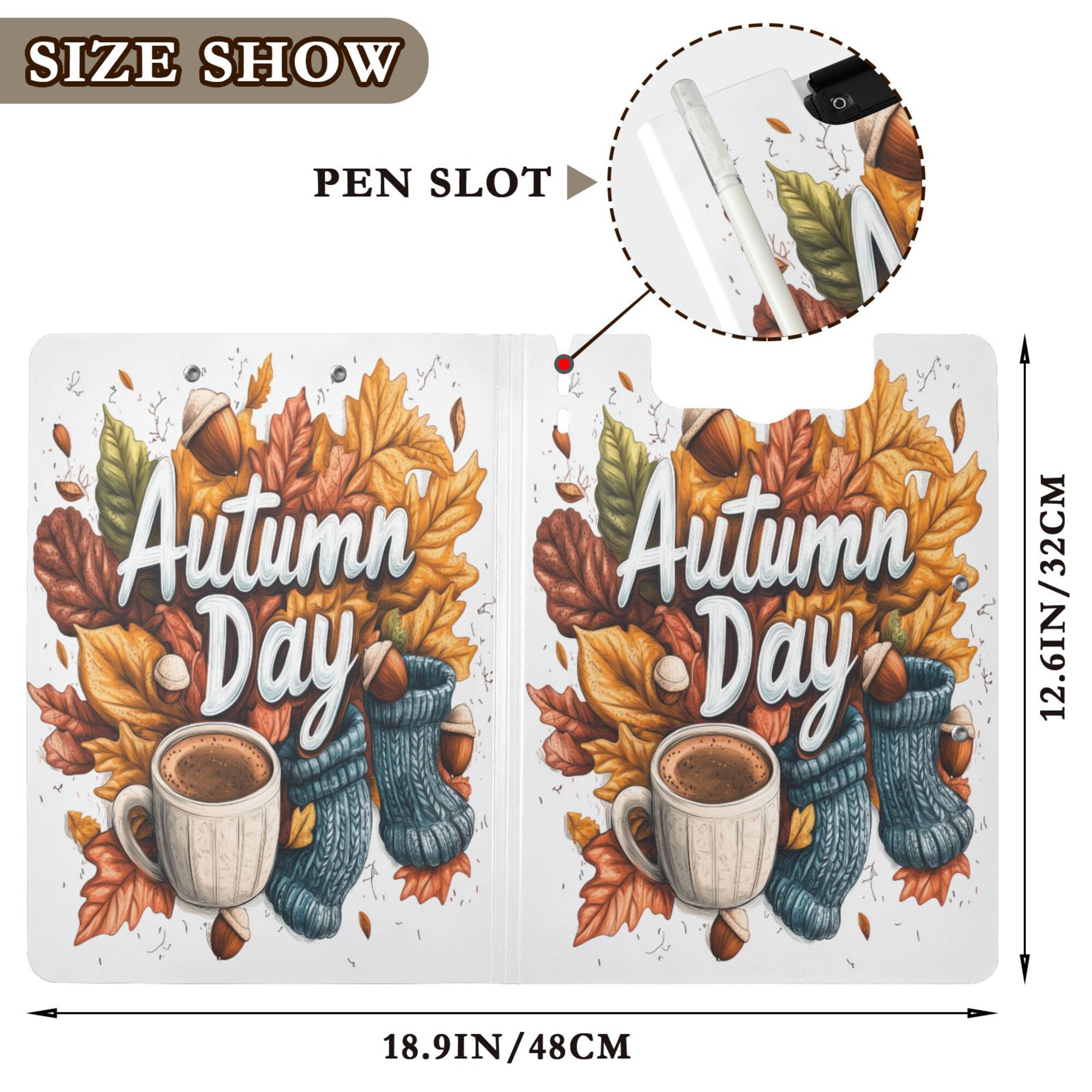 FORMRS A4 Clipboard Folder with Pen Holder Horizontal Foldable School Office Binder, Autumn Day Pattern
